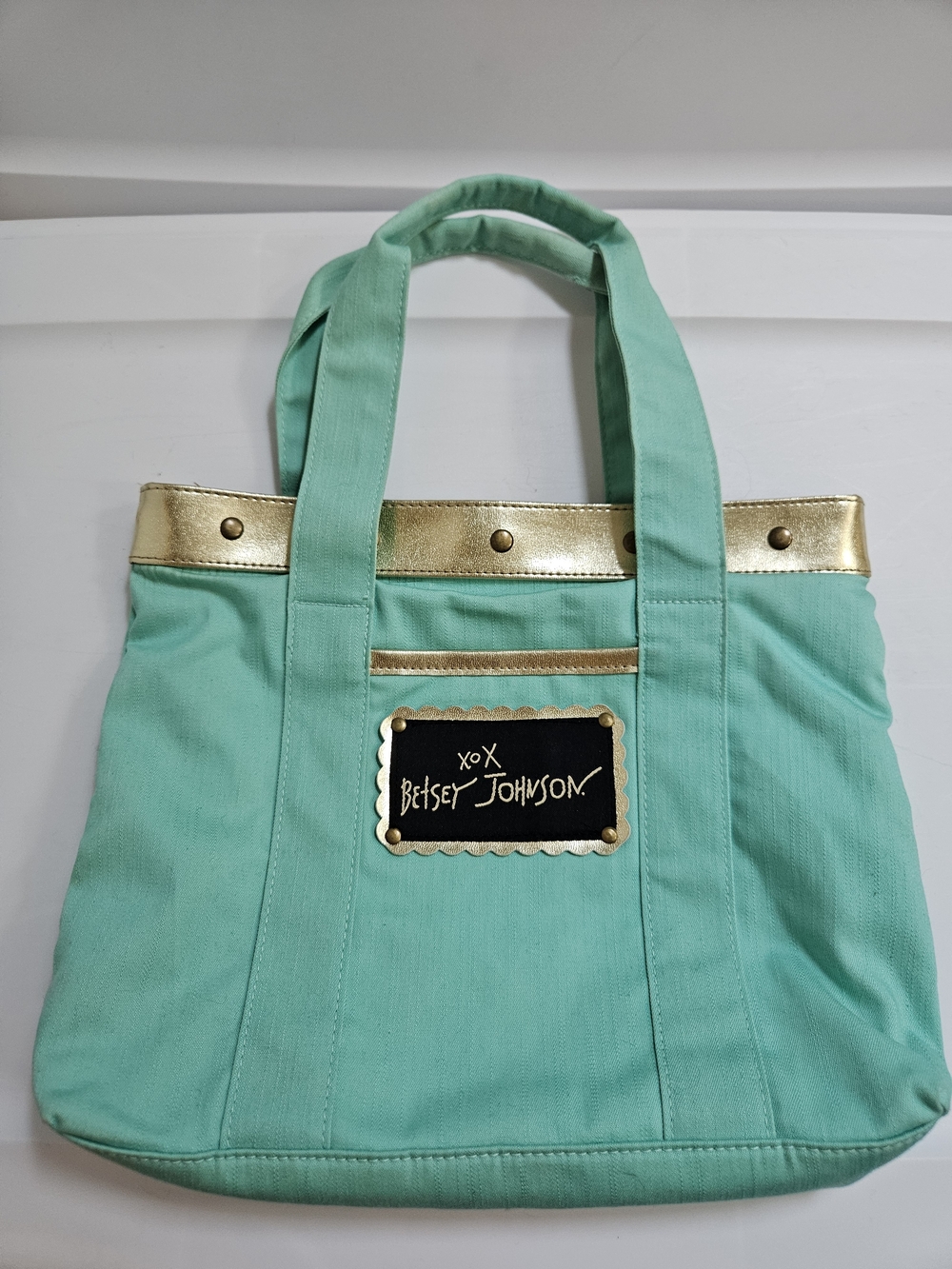 Betsey Johnson x REDKEN Mint Green Leopard Mini Tote Handbag 9"x11"